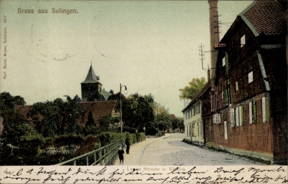 Postcard Sulingen in Lower Saxony, Lange Straße and Church