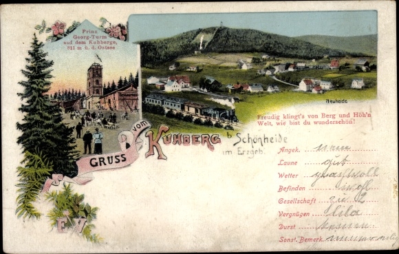 Ak Stützengrün im Erzgebirge Sachsen, Kuhberg, Prinz Georg Turm, Neuheide