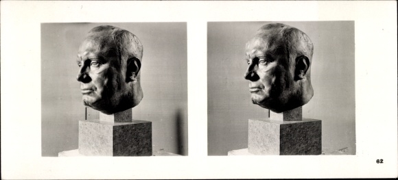 Stereo spatial image photo "German sculpture of our time" No. 62 portrait Senator Borst, bronze