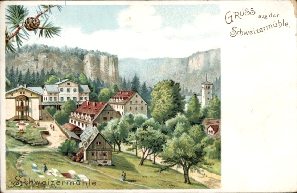 litho Rosenthal Bielatal Schweizermühle, totaaloverzicht