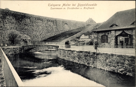 Postcard Malter Dippoldiswalde, Malter dam, dam with plunge pool and power plant