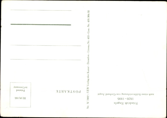Artist Postcard Augst, Friedrich Engels, socialist politician, social theorist