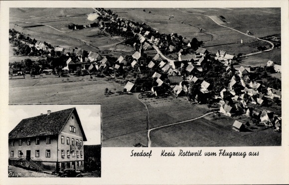 Postcard Seedorf Dunningen in Württemberg, aerial photograph, Gasthof zum Rößle