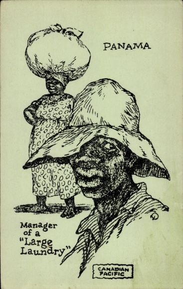 Kunstenaarsbriefkaart Panama, wasman en wasvrouw, portret, wereldreis naar de Canadese Stille Oceaan