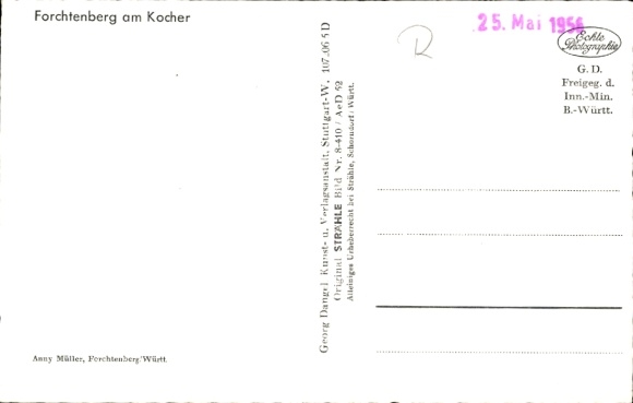 Ak Forchtenberg in de wijk Hohenlohe, luchtfoto van Forchtenberg, gebouwen, landschap