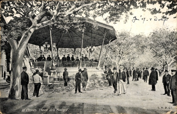 KP Cannes Alpes Maritimes, estrada, tłum, drzewa, 1907