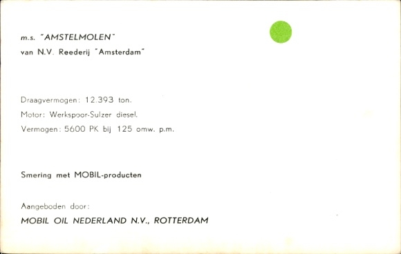 Postcard Cargo Ship MS Amstelmolen, NV Reederei Amsterdam