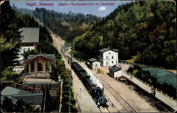 Postcard Pöhl Vogtland, station Rentzschmühle im Steinicht