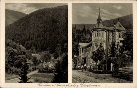 Ak Sitzendorf in Thüringen, Gasthaus und Sommerfrische, Holzgebäude, Berglandschaft