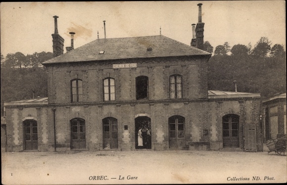 Postcard Orbec Calvados, The Station
