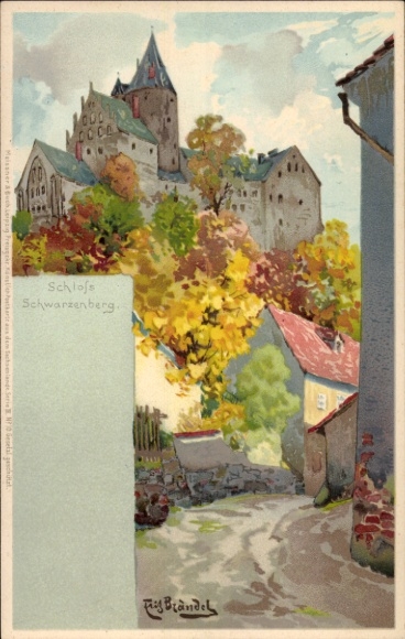 Artist Chromo-Litho Brändel, Fritz, Schwarzenberg, view of the castle