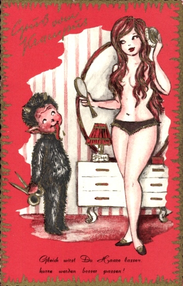 KP Krampus, Zaraz stracę włosy, młoda dziewczyno, nago, diabeł, nożyczki