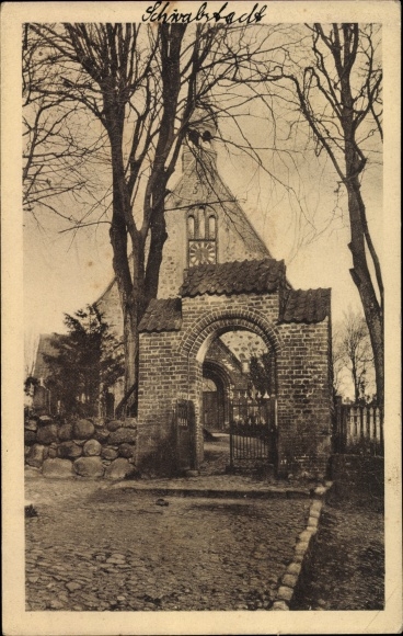 Ansichtkaart Schwabstedt in Sleeswijk-Holstein, ingang kerkhof