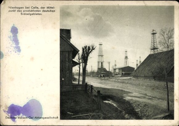 Postcard Nienhagen in Lower Saxony, oil area, drilling towers