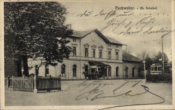 Postcard Eschweiler North Rhine Westphalia, train station, carriage