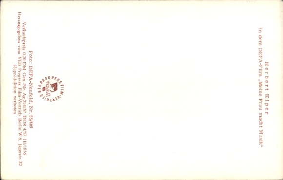 Postcard Actor Herbert Kiper, My Wife Makes Music, DEFA Film, Koch