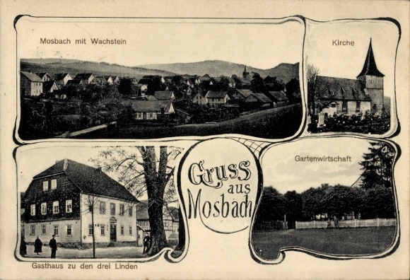 Postcard Mosbach Wutha Farnroda in Thuringia, Wachstein, Gasthaus zu den drei Linden, garden restaurant