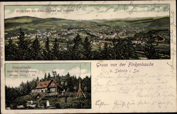 Ak Sebnitz in Sachsen, Finkenbaude, Gebirgsverein, Panorama