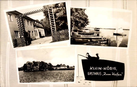 Ak Klein Köris Groß Köris im Kreis Dahme Spreewald, Gasthaus Zum Hafen, Gewässer, Segelboote