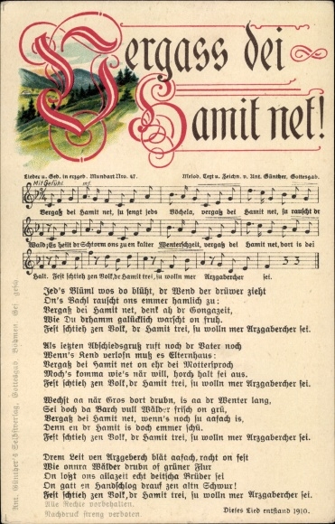 Song Postcard Günther, Anton, Forget dei Hamit net, Ore Mountain dialect No. 47