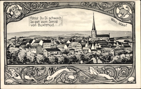 Passepartout PC Buxtehude in the district of Stade, total view of the village, rabbits in the frame