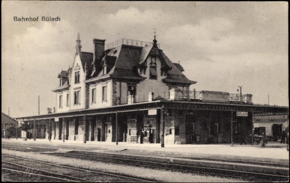 Postcard Bülach Canton of Zurich, train station track side