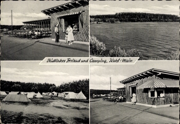 Postcard Kahl am Main Lower Franconia, outdoor pool, campsite