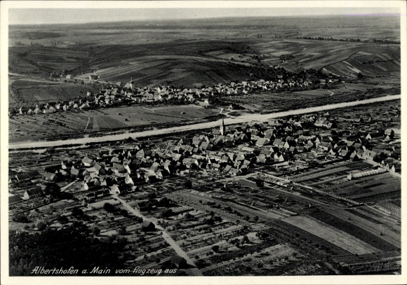 Postcard Albertshofen am Main Lower Franconia Bavaria, aerial photo
