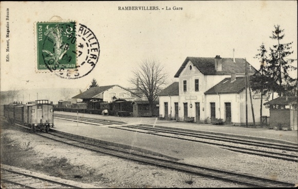 Postcard Rambervillers Vosges, The Train Station