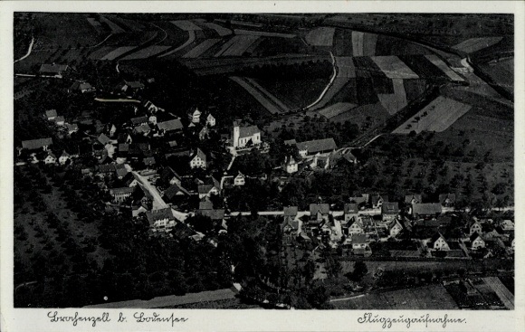 Postcard Brochenzell Meckenbeuren in Upper Swabia Württemberg, aerial photograph
