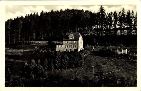 Postcard Tanne Oberharz am Brocken, Café and Pension Sanssouci, forest