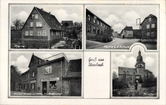 Postcard Utenbach Apolda in Weimarer Land Thuringia, parish, party at the school, colonial goods Krähmer