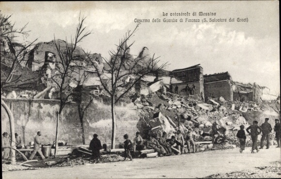 Postcard Messina Sicily, Earthquake, The Earthquake of 1908, Financial Guard Case