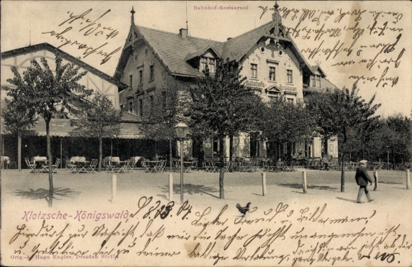 Postcard Dresden Klotzsche Königswald, Bahnhofsrestaurant