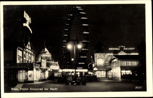Postcard Wien 2. Leopoldstadt, Prater Riesenrad at night