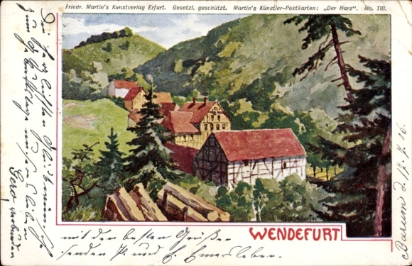 Künstler Ak Bahndorf, Wendefurth Altenbrak Thale im Harz, Teilansicht