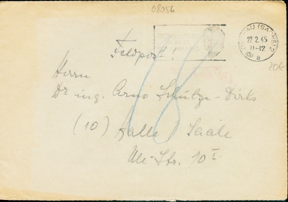 (10) Zwickau Sachen 2 / a / Maschinenstempel 22.02.1945 Geburtsstadt Robert Schumans