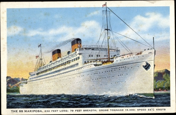 Ak-passagiersschip SS Mariposa, Matson Lines