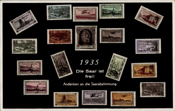 Postzegels Ak De Saar is vrij, referendum Saargebied 1935, de Saar is Duits
