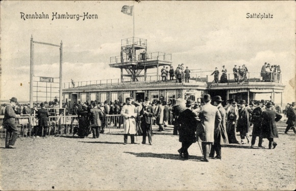 Postcard Hamburg Horn, racecourse, saddle place