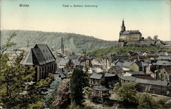 Ak Weida in Thüringen, Total und Schloss Osterburg