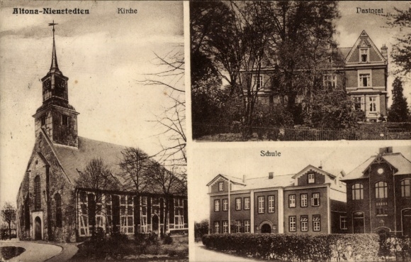 Postcard Hamburg Altona Nienstedten, Church, Pastorate, School