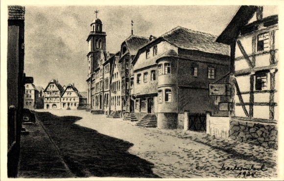 Artist Postcard Winkel, Karl, Lauterbach an der Lauter Hesse, market square