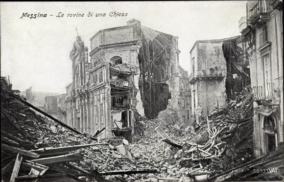 Ak Messina Sicilia Sizilien, Erdbeben 1908, Kirchenruine