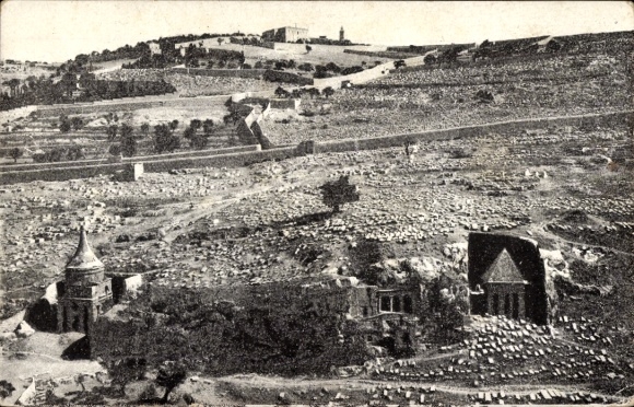 Postcard Jerusalem Israel, view of the Valley of Jehoshaphat, tombs, Absalom, Zechariah