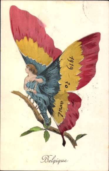 Künstler Ak Belgique, Belgien als Schmetterling, Allgorie