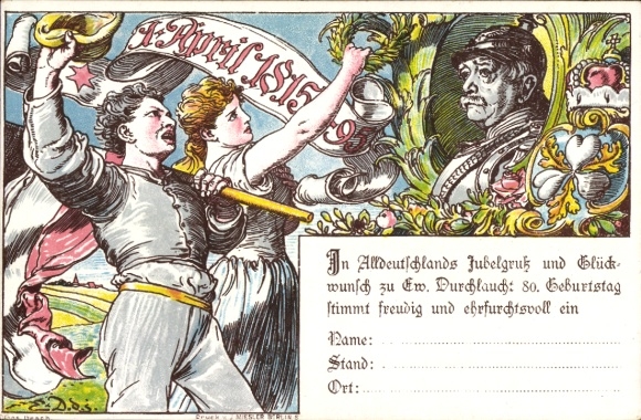 Postkaart Prins Otto von Bismarck, 80e verjaardag, 1 april 1895