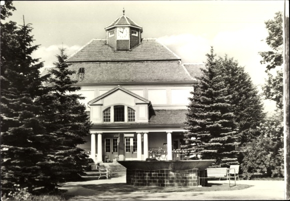 Postcard Bad Colberg Heldburg in Thuringia, sanatorium Bald Colberg, tower clock