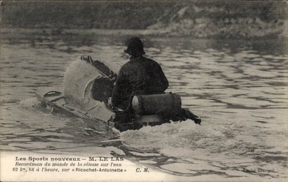 CPA Les Sports new, Recordman du monde de la vitesse sur l'eau, Ricochet-Antoinette