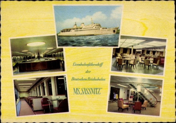 Ak Eisenbahnfährschiff MS Sassnitz, Deutsche Reichsbahn, Innenansicht